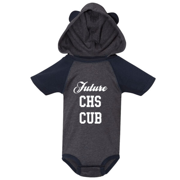 Fine Jersey Infant Short Sleeve Raglan Bodysuit with Hood & Ears - Printed Logo Thumbnail